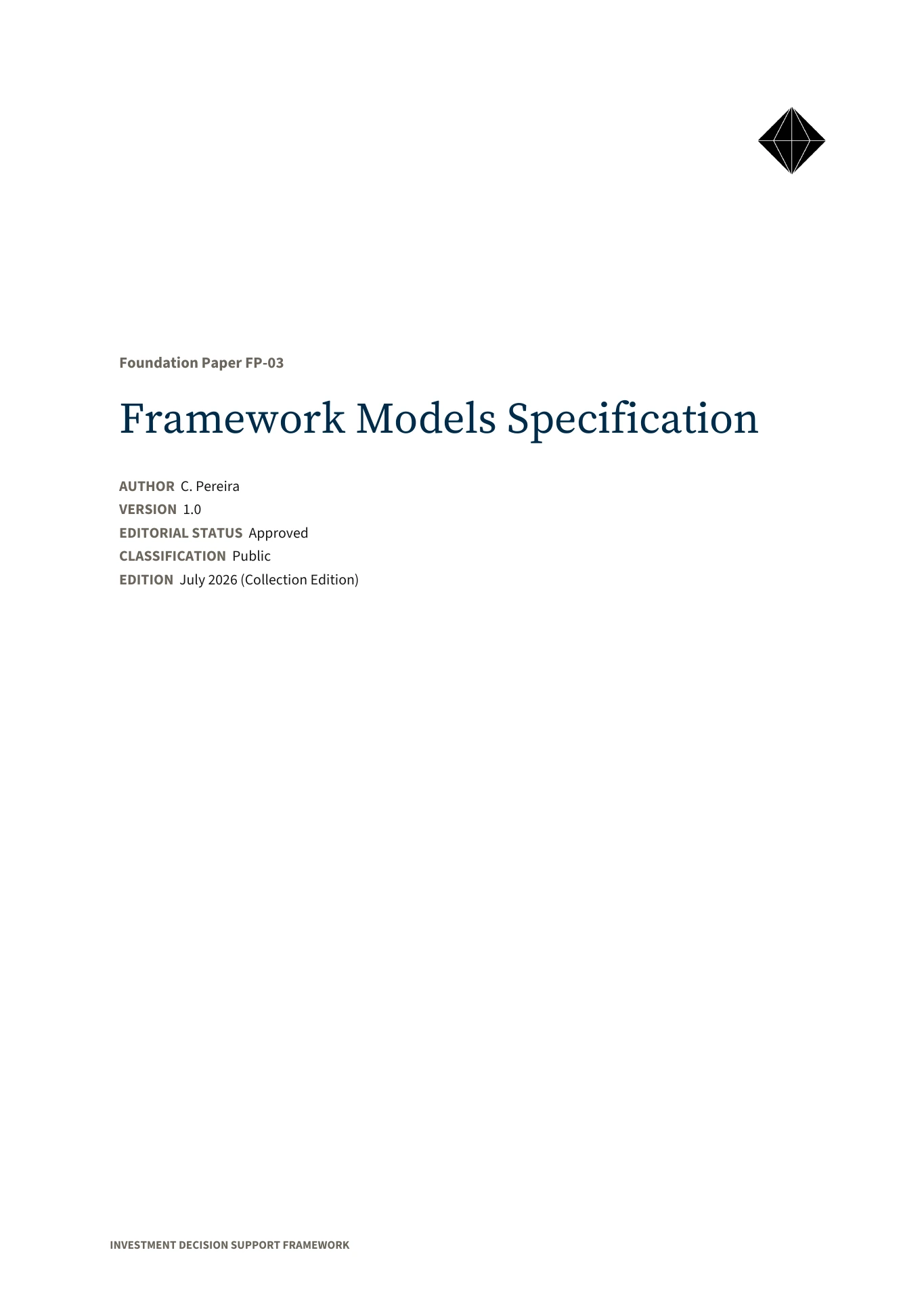 Framework Models Specification — publication preview