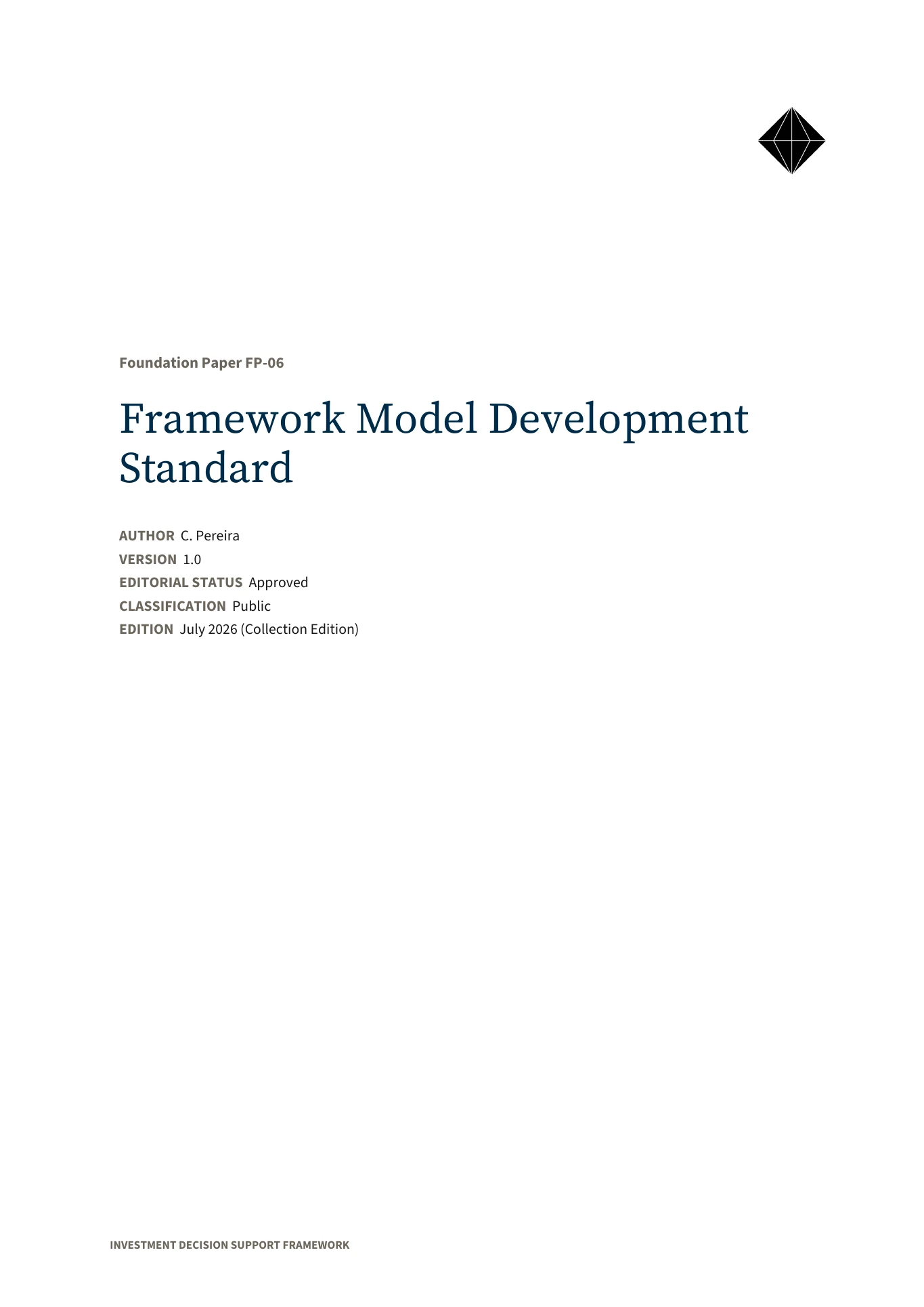 Framework Model Development Standard — publication preview