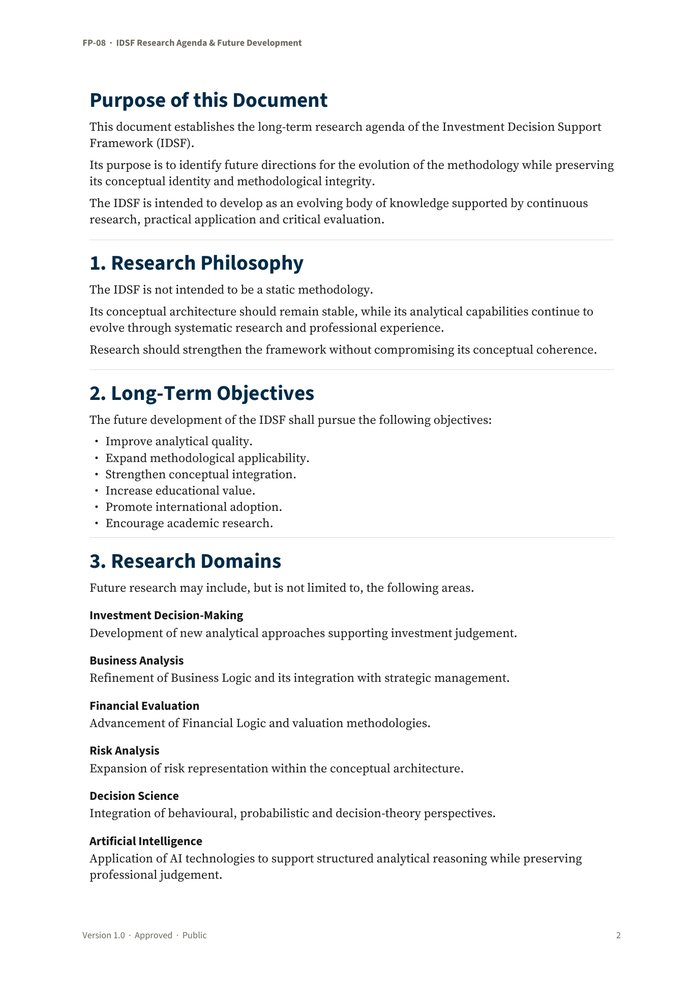 IDSF Research Agenda & Future Development — page 2 of 5