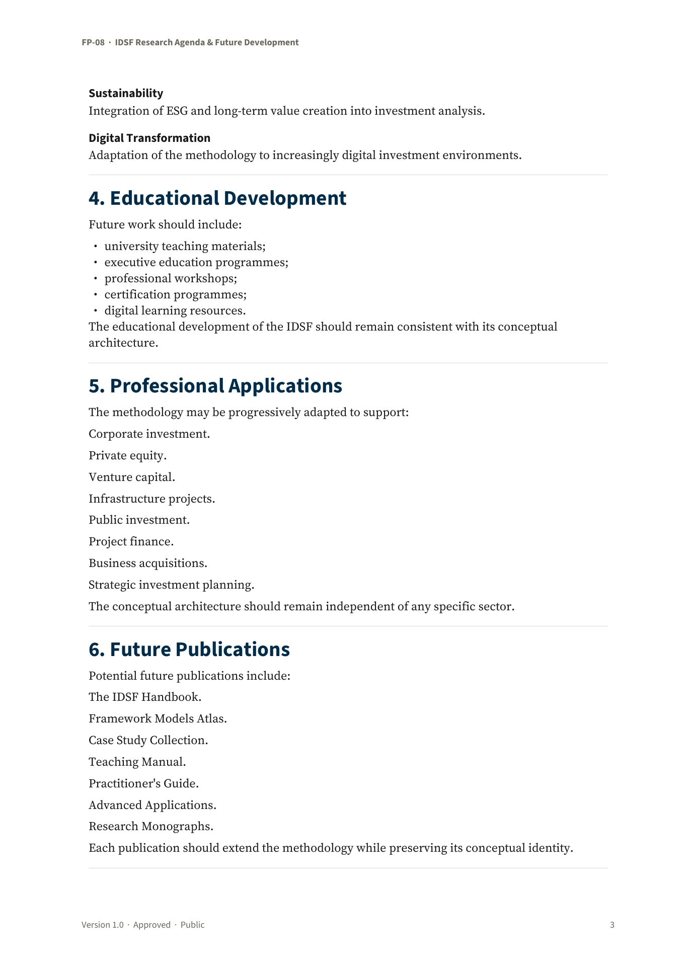 IDSF Research Agenda & Future Development — page 3 of 5